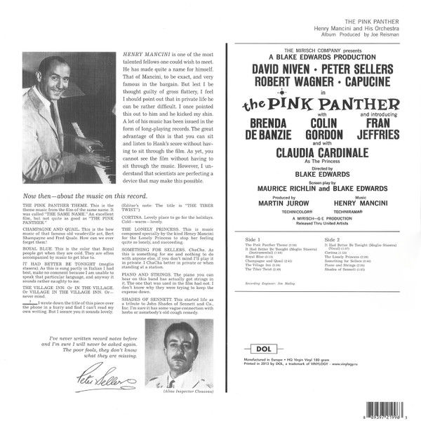 PINK PANTHER - SOUNDTRACK / MUSIC BY HENRY MANCINI (1963) - LP 180GR 2013 EDITION SIFIR PLAK