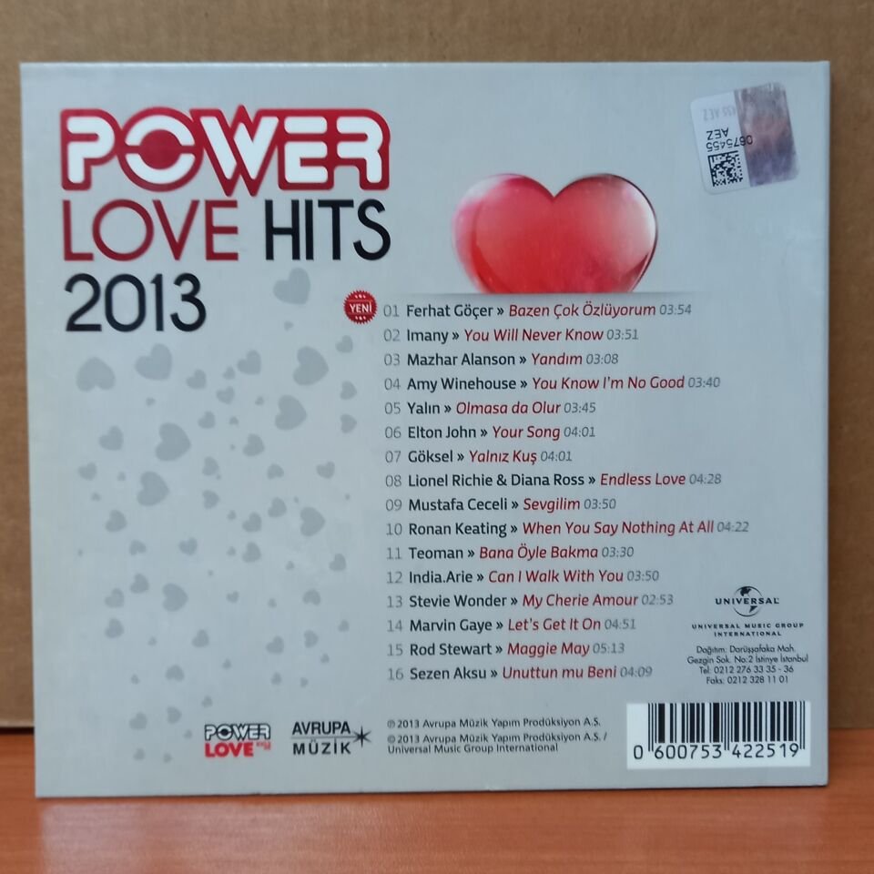 POWER LOVE HITS 2013 / FERHAT GÖÇER, MAZHAR ALANSON, AMY WINEHOUSE, YALIN, GÖKSEL, LIONEL RICHIE, TEOMAN, SEZEN AKSU (2013) - CD 2.EL