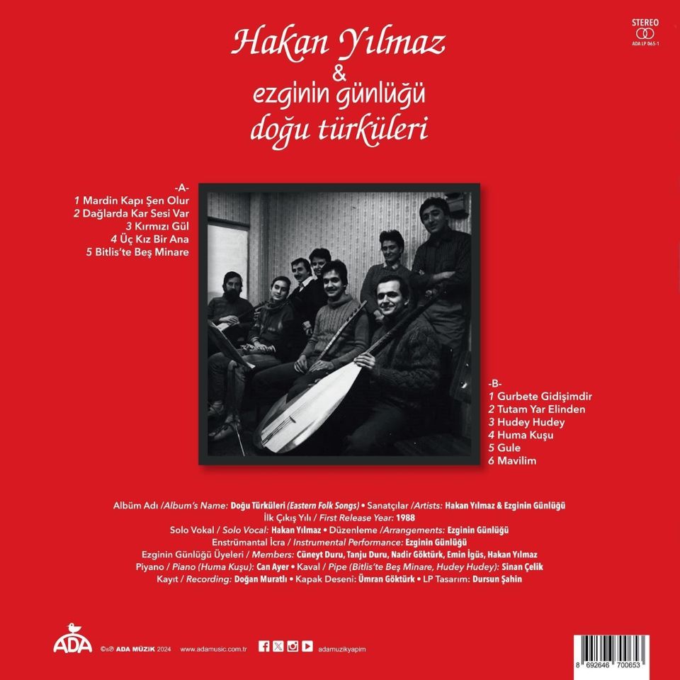 HAKAN YILMAZ & EZGİNİN GÜNLÜĞÜ - DOĞU TÜRKÜLERİ (1988) - LP 2024 BASIM GATEFOLD SIFIR PLAK