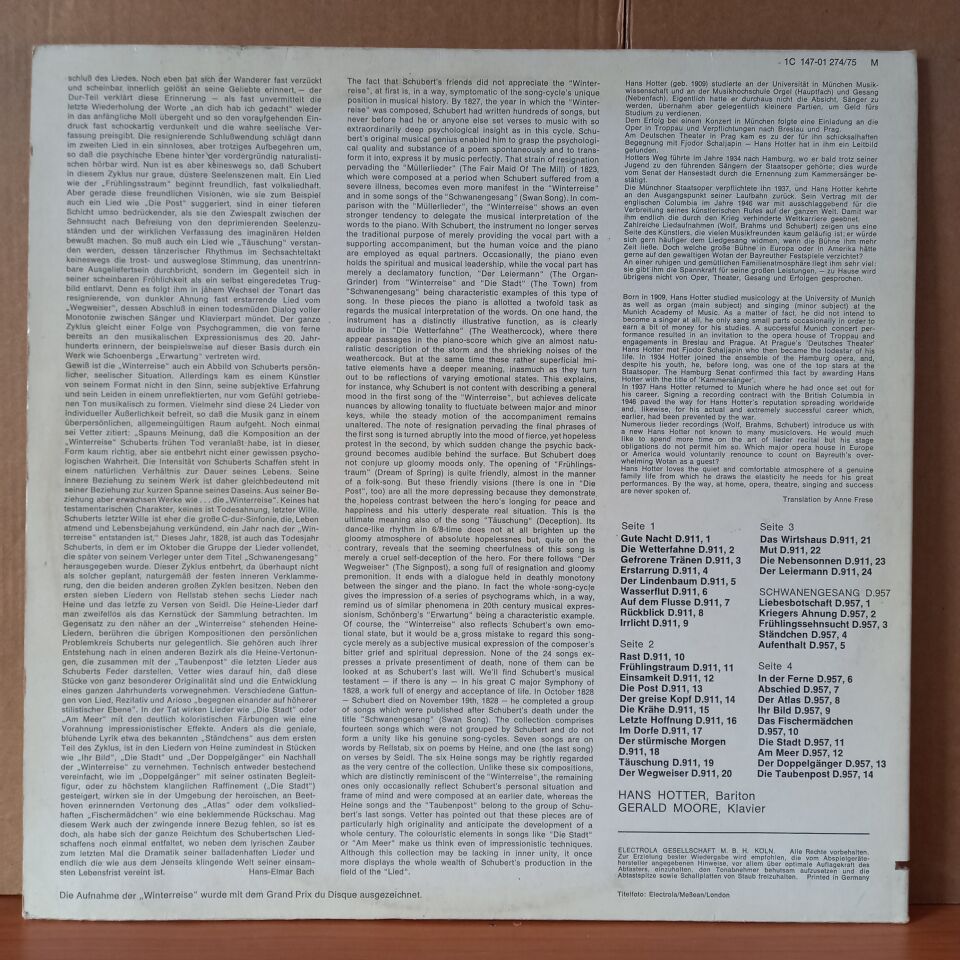 FRANZ SCHUBERT: WINTERREISE D. 911, SCHWANENGESANG D. 957 / HANS HOTTER - GERALD MOORE - 2LP 2.EL PLAK