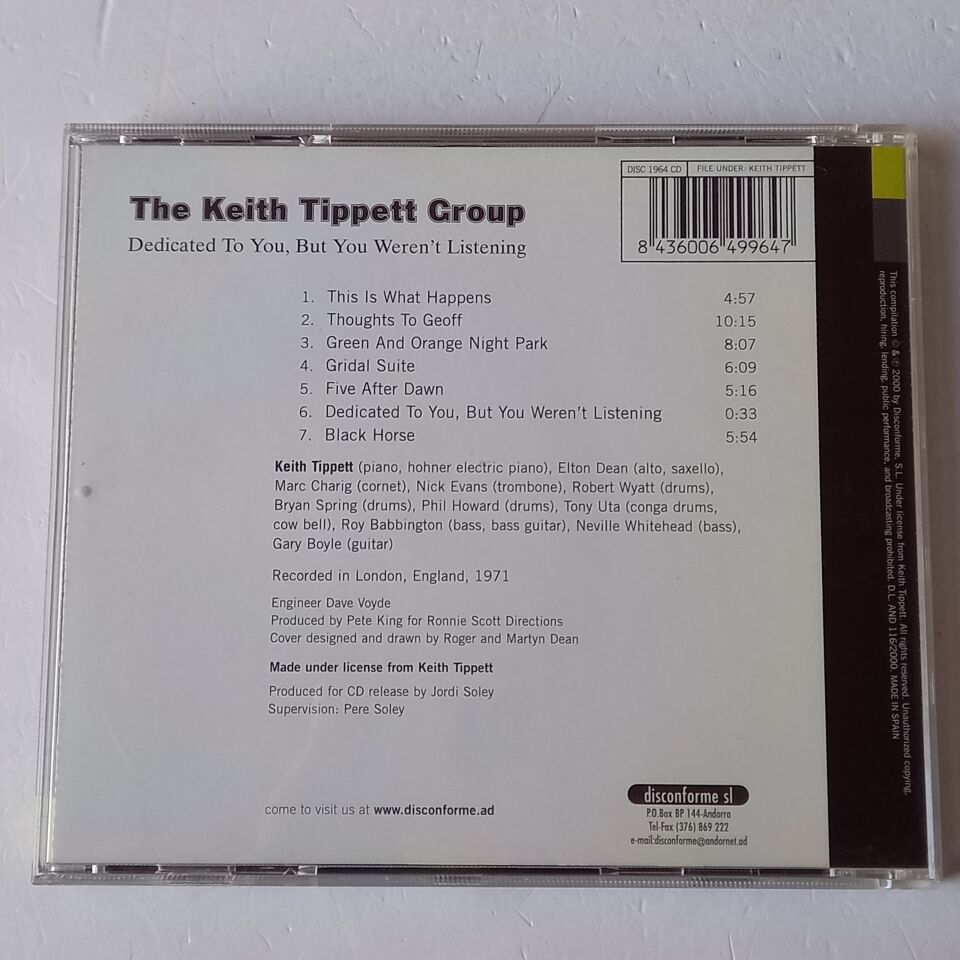 THE KEITH TIPPETT GROUP – DEDICATED TO YOU, BUT YOU WEREN'T LISTENING (1971) - CD 2000 REISSUE 2.EL