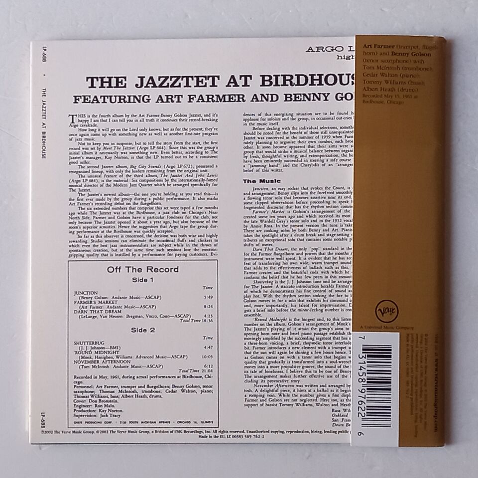 THE JAZZTET – AT BIRDHOUSE (1961) - CD 2002 REMASTERED REISSUE 2.EL