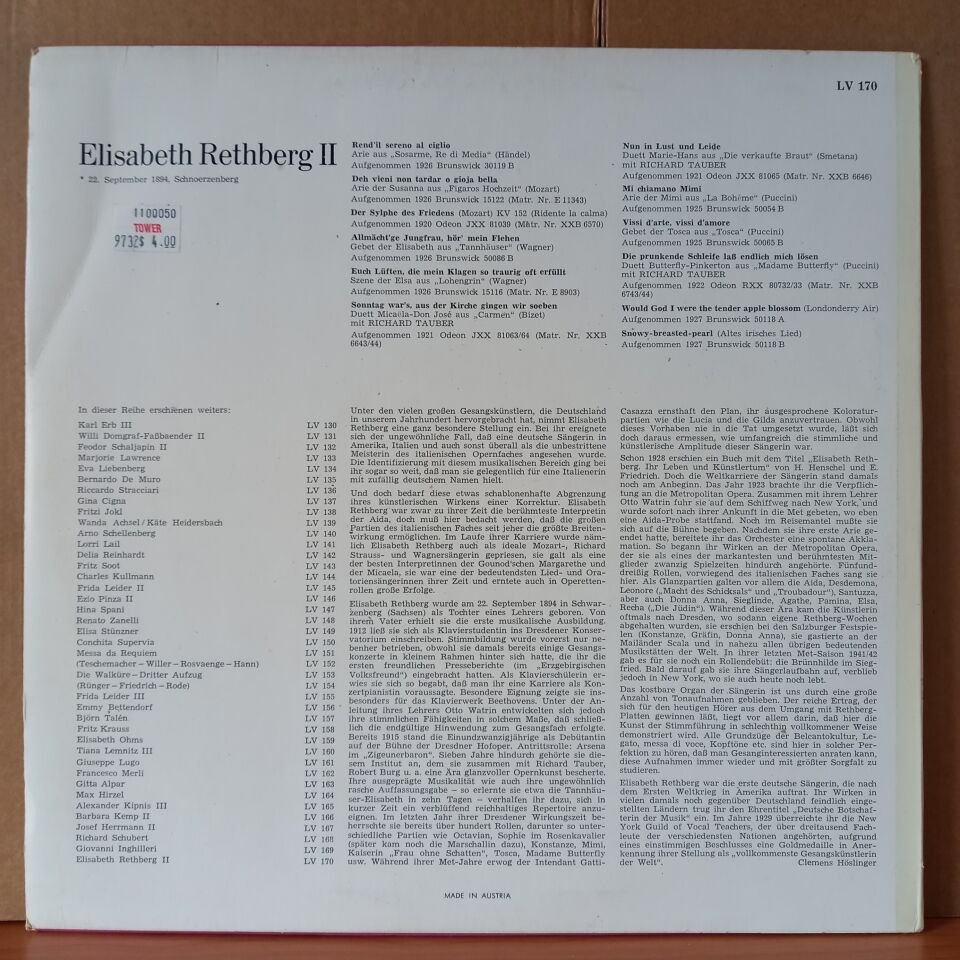 ELISABETH RETHBERG II / LEBENDIGE VERGANGENHEIT - LP 2.EL PLAK