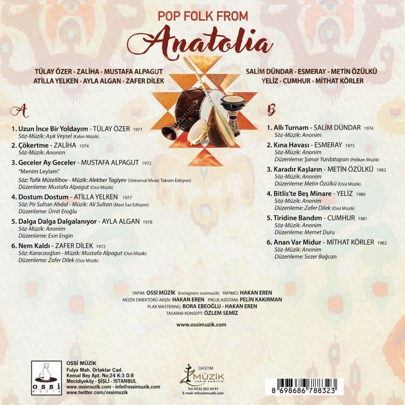 POP FOLK FROM ANATOLIA - TÜLAY ÖZER ZAFER DİLEK ESMERAY AYLA ALGAN ... (2023) - LP 180GR RENKLİ SIFIR PLAK