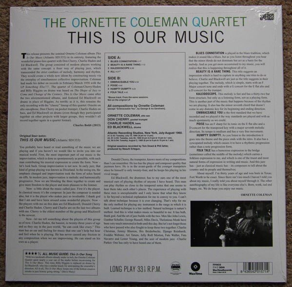 THE ORNETTE COLEMAN QUARTET – THIS IS OUR MUSIC (1961) - LP 2014 REISSUE REMASTERED 180GR SIFIR PLAK