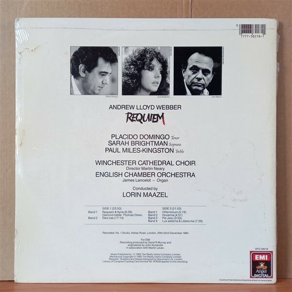 REQUIEM / ANDREW LLOYD WEBBER, PLACIDO DOMINGO, SARAH BRIGHTMAN, LORIN MAAZEL (1985) - LP DÖNEM BASKISI SIFIR PLAK