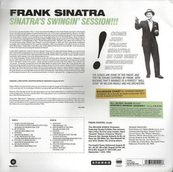 FRANK SINATRA - SINATRA'S SWINGIN' SESSION !!! (1961) - LP 2012 REISSUE 180GR PLAK SIFIR