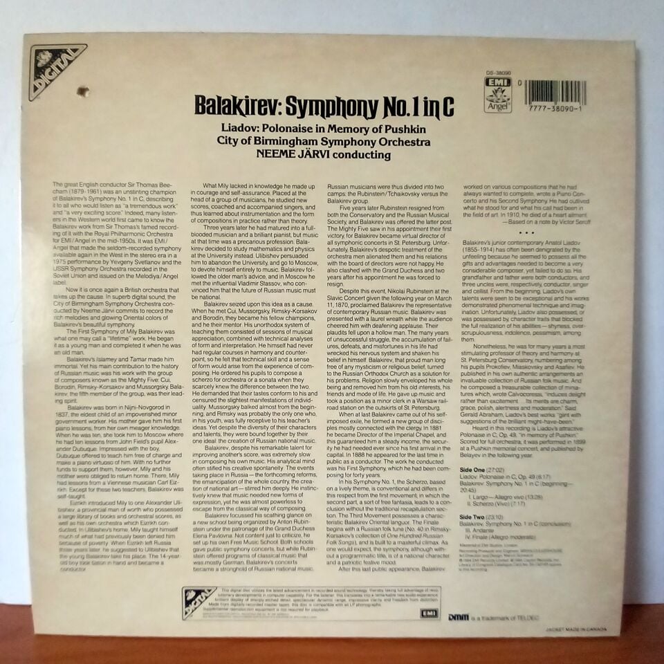 BALAKIREV: SYMPHONY NO. 1 IN C / LIADOV: POLONAISE / CITY OF BIRMINGHAM SYMPHONY ORCHESTRA, NEEME JARVI (1984) - LP 2.EL PLAK