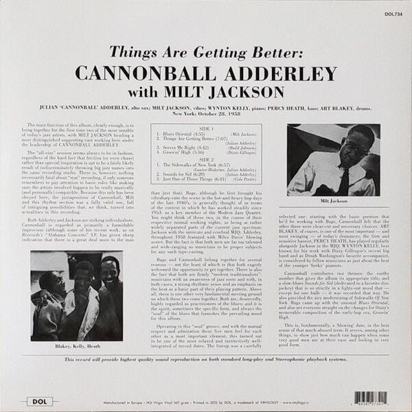 CANNONBALL ADDERLEY WITH MILT JACKSON – THINGS ARE GETTING BETTER (1958) - LP 2010 REISSUE SIFIR PLAK