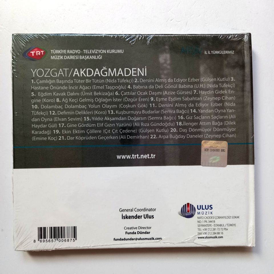 YOZGAT AKDAĞMADENİ / İL İL TÜRKÜLERİMİZ / TRT ARŞİV SERİSİ 130 - CD SIFIR