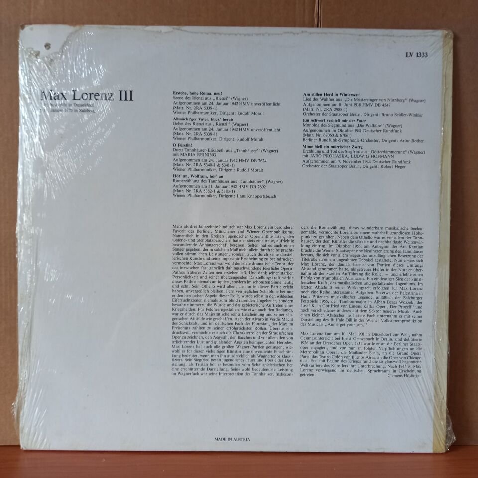 MAX LORENZ III / LEBENDIGE VERGANGENHEIT - LP DÖNEM BASKISI SIFIR PLAK