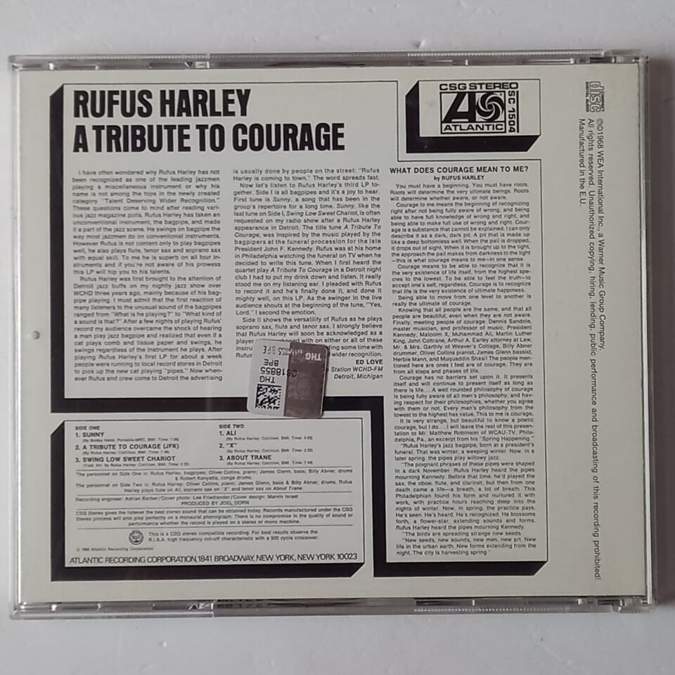 RUFUS HARLEY – A TRIBUTE TO COURAGE (1968) - CD REMASTERED 2018 REISSUE 2.EL