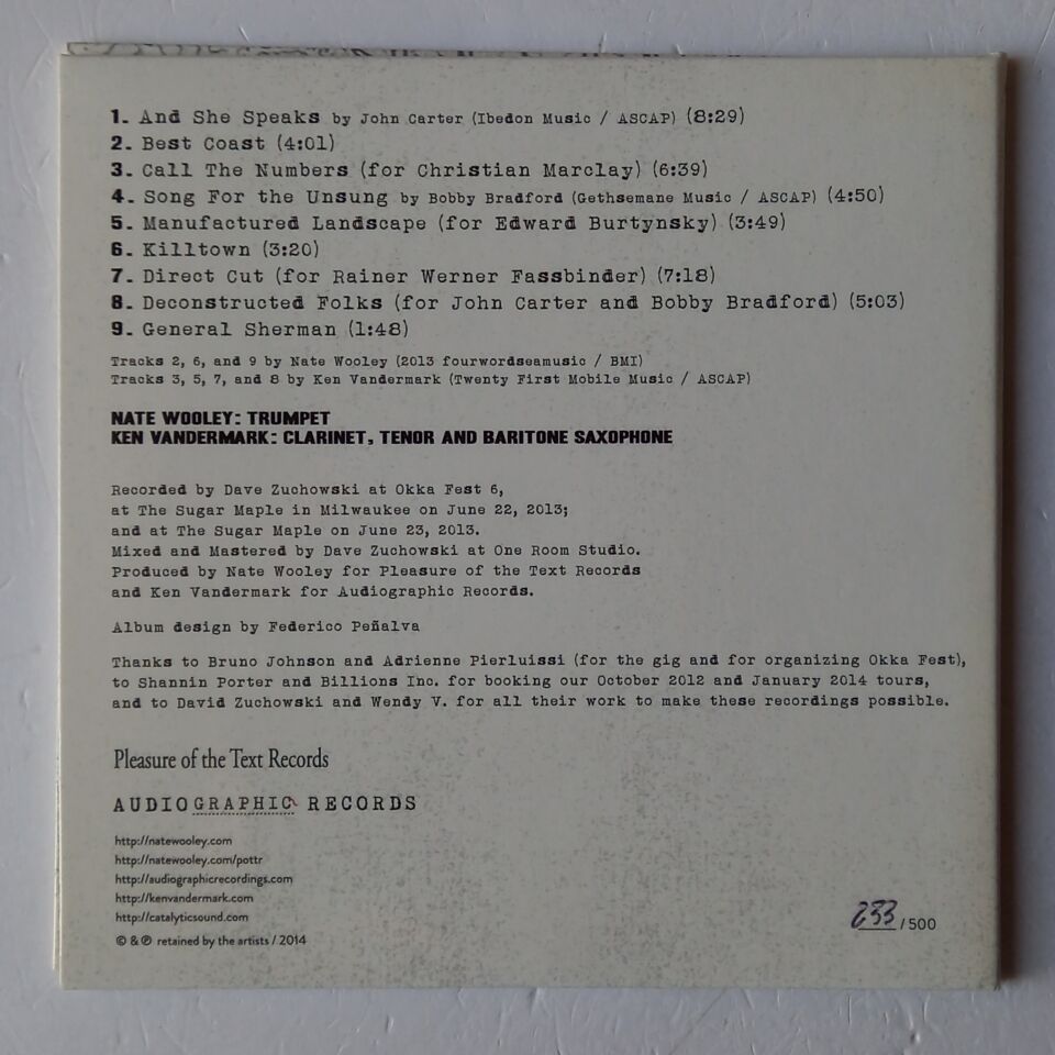 NATE WOOLEY, KEN VANDERMARK – EAST BY NORTHWEST (2014) - CD GATEFOLD CARDSLEEVE 2.EL