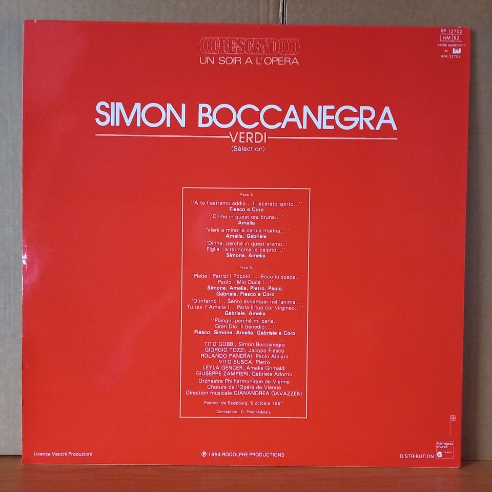 SIMON BOCCANEGRA / VERDI / LEYLA GENCER, TITO GOBBI, ROLANDO PANERAI, GIANANDREA GAVAZZENI (1984) - LP 2.EL PLAK