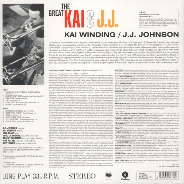 KAI WINDING & J.J. JOHNSON – THE GREAT KAI & J. J. (1961) - LP 2014 REMASTERED REISSUE 180GR SIFIR PLAK