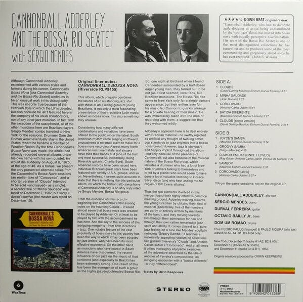 CANNONBALL ADDERLEY AND THE BOSSA RIO SEXTET – CANNONBALL'S BOSSA NOVA (1963) - LP 2013 REMASTERED REISSUE 180GR SIFIR PLAK