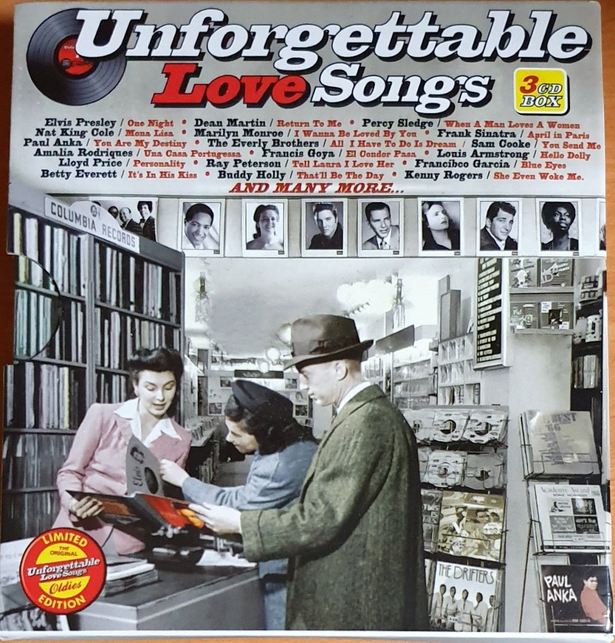 UNFORGETTABLE LOVE SONGS / ELVIS PRESLEY, DEAN MARTIN, PERCY SLEDGE, FRANK SINATRA, NAT KING COLE, SAM COOKE, KENNY ROGERS (2011) - 3CD LUXURY MULTIMEDIA 2.EL
