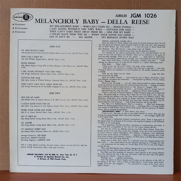 DELLA REESE – MELANCHOLY BABY (1959) - LP 2.EL PLAK