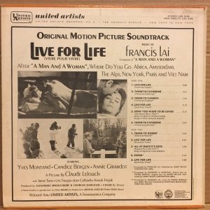 LIVE FOR LIFE - SOUNDTRACK / FRANCIS LAI (1967) - LP 2.EL PLAK