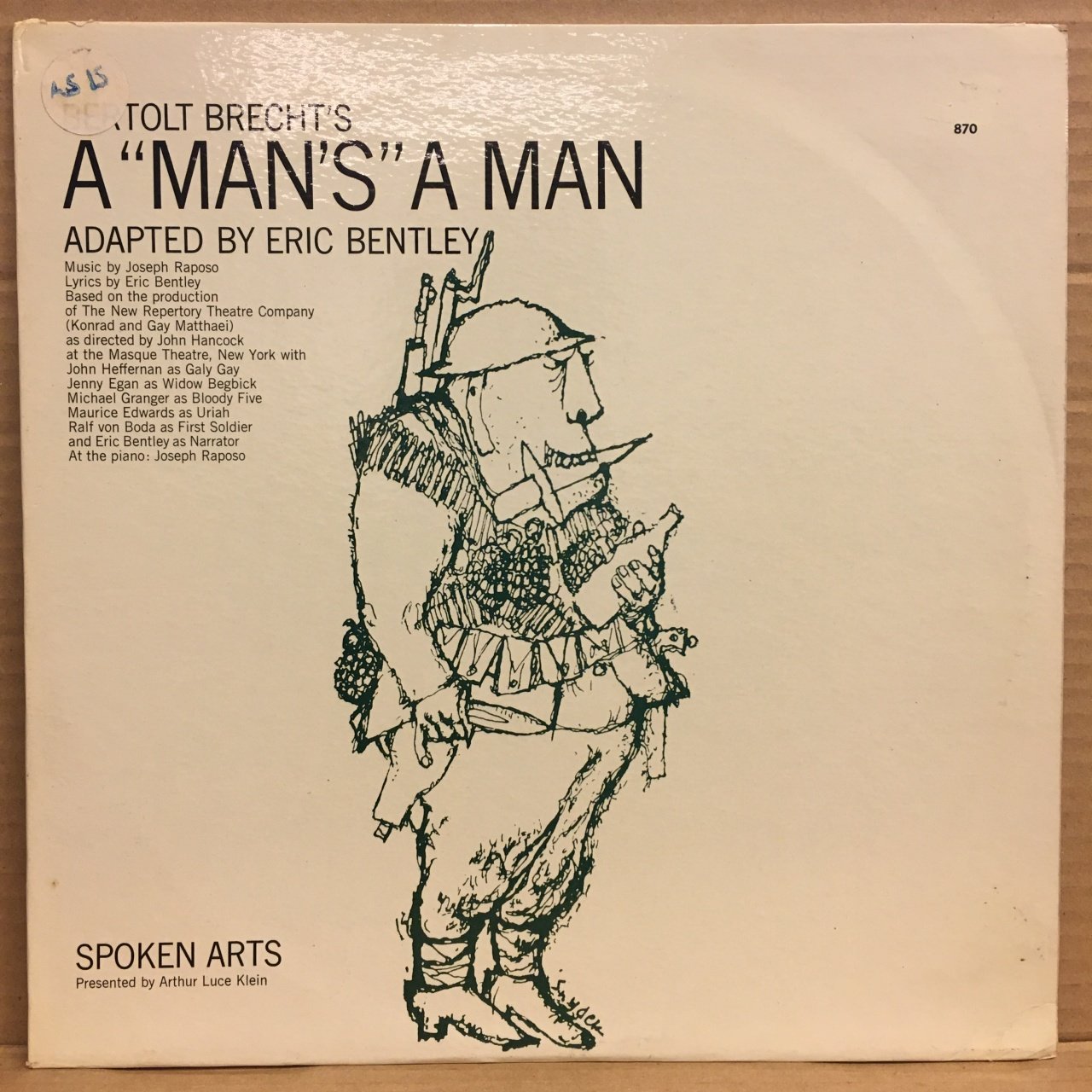 BERTOLT BRECHT'S A MAN'S A MAN - ADAPTED BY ERIC BENTLEY (1963) - LP 2.EL