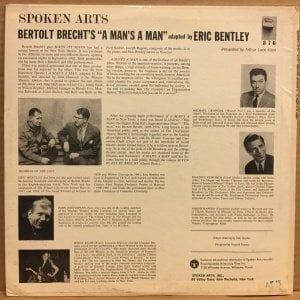 BERTOLT BRECHT'S A MAN'S A MAN - ADAPTED BY ERIC BENTLEY (1963) - LP 2.EL
