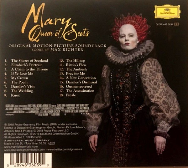 MAX RICHTER - MARY QUEEN OF SCOTS SOUNDTRACK (2018) - CD DEUTSCHE GRAMMOPHON DIGIPACK SIFIR