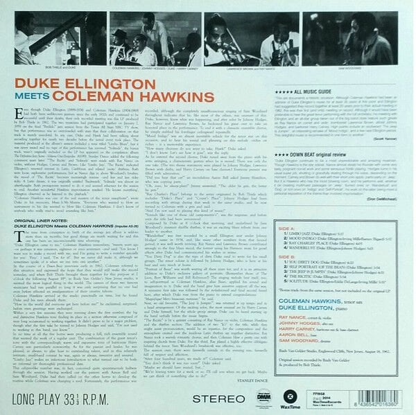 DUKE ELLINGTON MEETS COLEMAN HAWKINS – DUKE ELLINGTON MEETS COLEMAN HAWKINS (1963) - LP 2014 REMASTERED REISSUE 180GR SIFIR PLAK