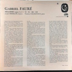 FAURÉ: MÉLODIES op. 3, LE JARDIN CLOS, JACQUES HERBILLON - PLAK 2.EL