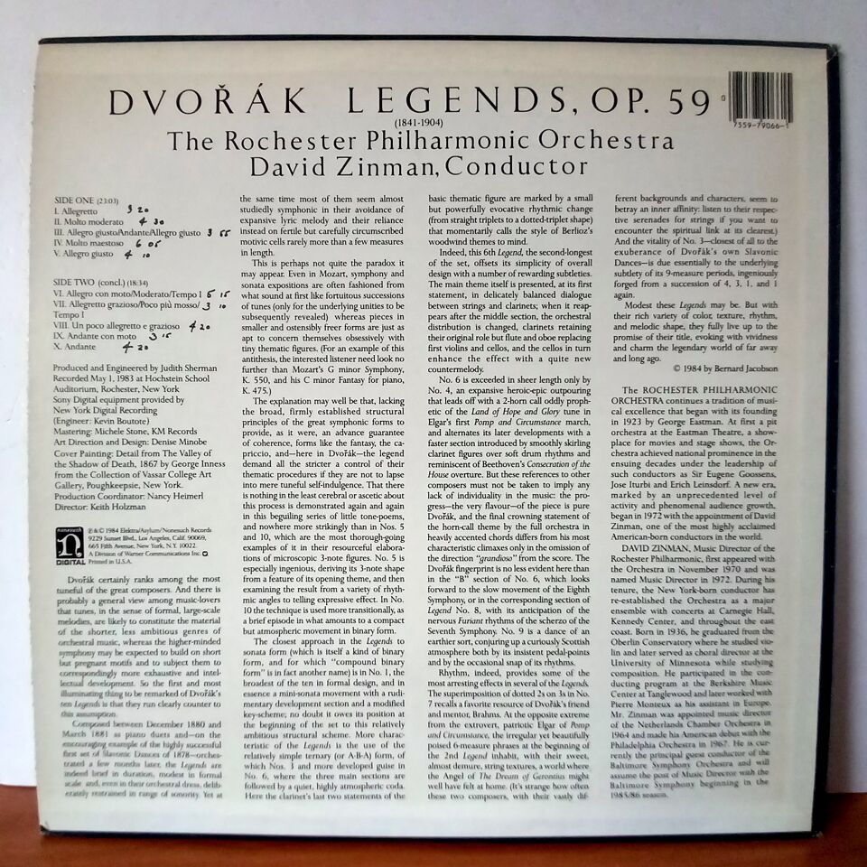DVORAK:  LEGENDS / THE ROCHESTER PHILHARMONIC ORCHESTRA, DAVID ZINMAN (1984) - LP 2.EL PLAK