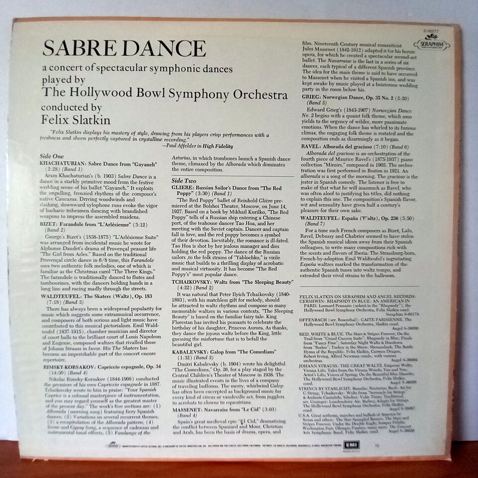 SABRE DANCE / THE HOLLYWOOD BOWL SYMPHONY ORCHESTRA CONDUCTED BY FELIX SLATKIN - LP 2.EL PLAK