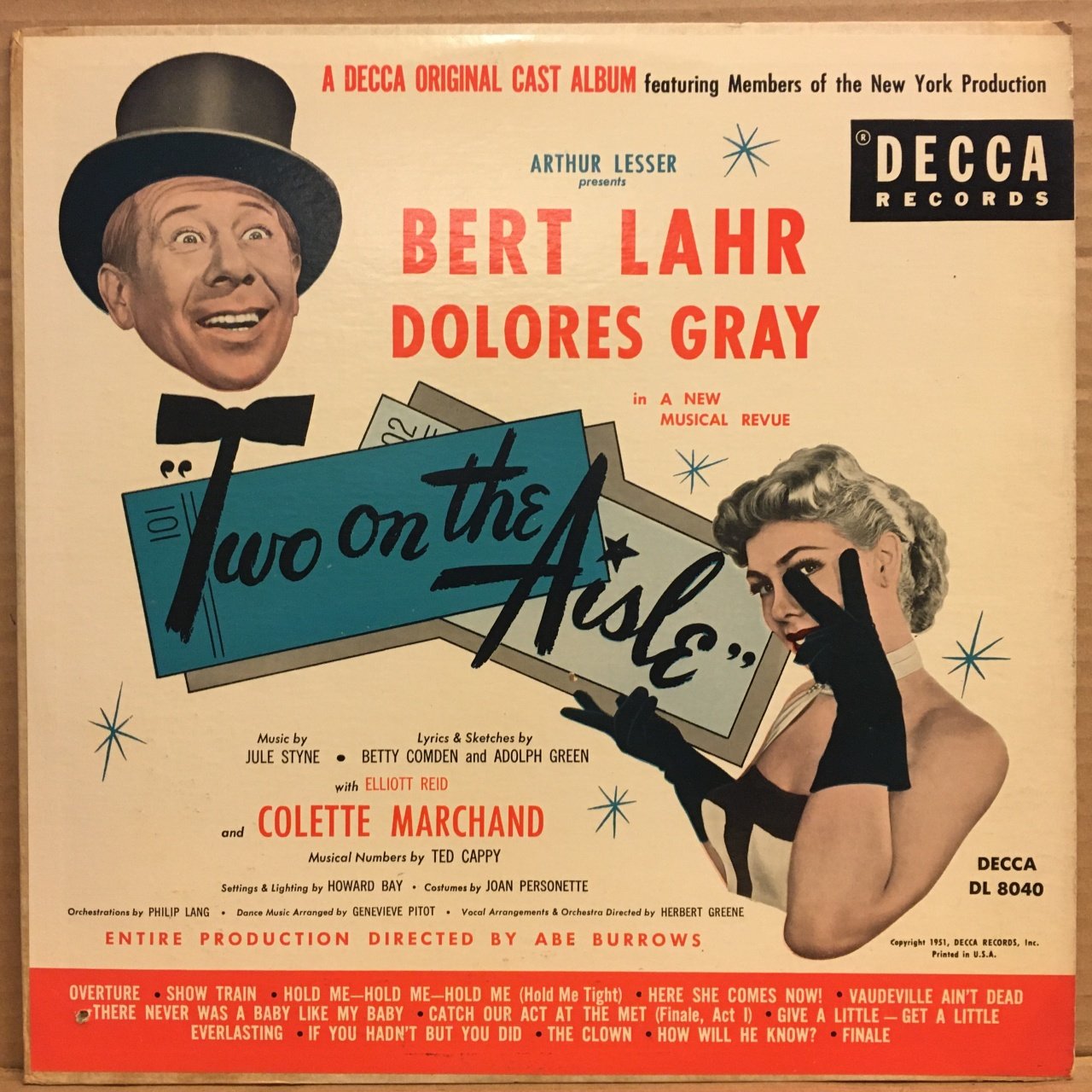 TWO ON THE AISLE (MUSICAL) - BERT LAHR DOLORES GRAY MUSIC BY JULE STYNE (1951) - LP CUT OUT 2.EL