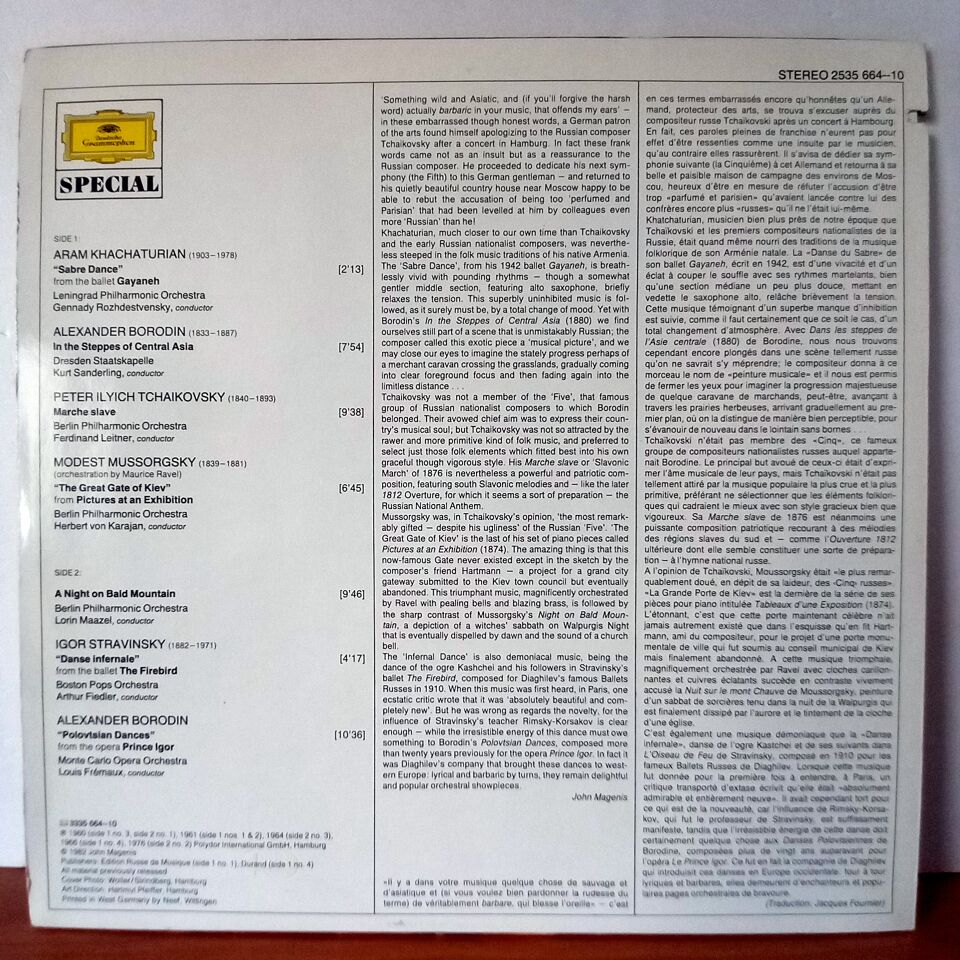 VARIOUS – SABRE DANCE / BORODIN, TCHAIKOVSKY, MUSSORGSKY, STRAVINSKY (1982) - LP 2.EL PLAK