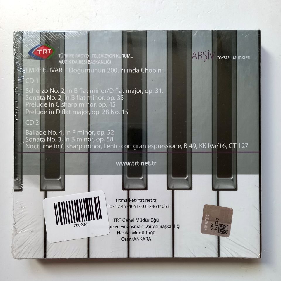 EMRE ELİVAR - DOĞUMUNUN 200. YILINDA CHOPIN / ÇOKSESLİ MÜZİKLER / TRT ARŞİV SERİSİ 237 - 2CD SIFIR