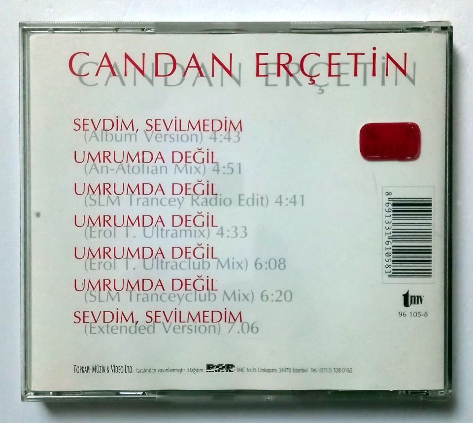 CANDAN ERÇETİN – SEVDİM SEVİLMEDİM / UMRUMDA DEĞİL - THE REMIX EP (1996) - CD 2.EL