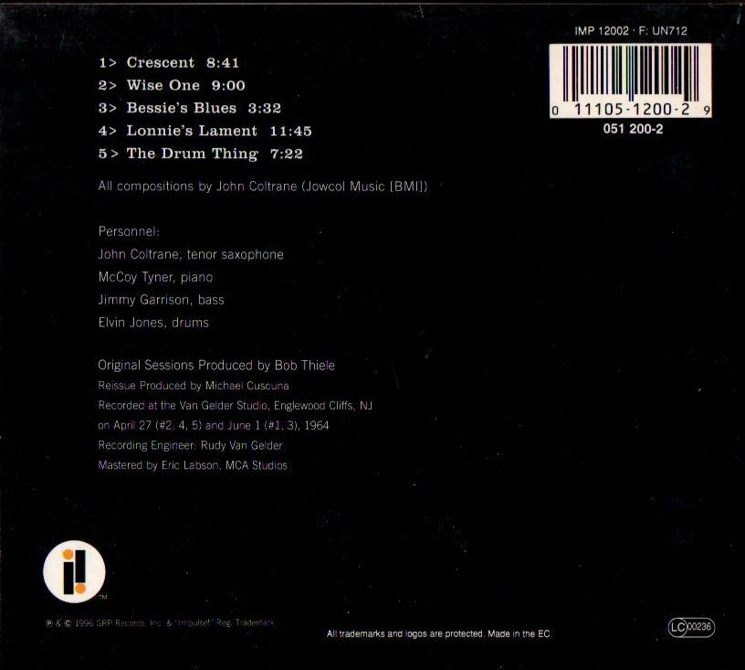 JOHN COLTRANE QUARTET – CRESCENT (1964) - CD DIGIPAK 2.EL
