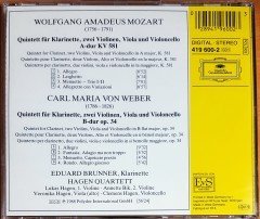 MOZART / WEBER: KLARINETTENQUINTETTE / EDUARD BRUNNER, HAGEN QUARTET (1988) DEUTSCHE GRAMMOPHON CD 2.EL