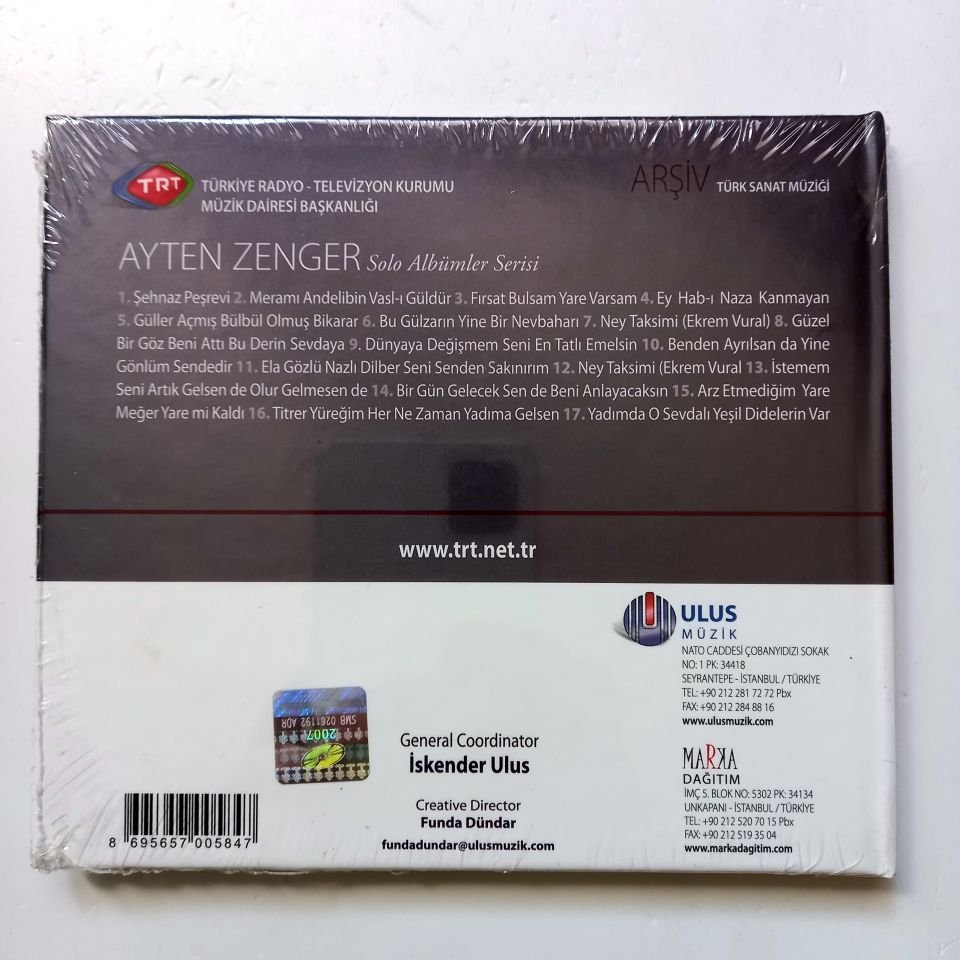 AYTEN ZENGER / TÜRK SANAT MÜZİĞİ / TRT ARŞİV SERİSİ 61 - CD SIFIR