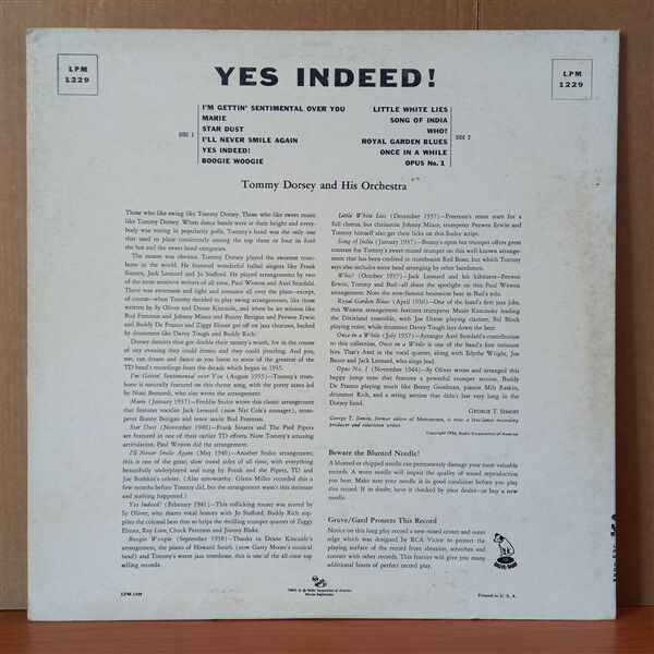 TOMMY DORSEY AND HIS ORCHESTRA – YES INDEED! (1956) - LP 2.EL PLAK