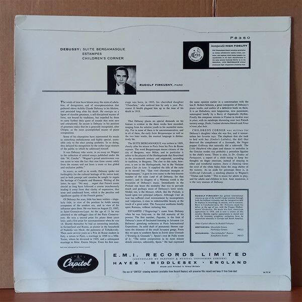 DEBUSSY: SUITE BERGAMASQUE, CHILDREN'S CORNER, ESTAMPES / RUDOLF FIRKUSNY, PIANO (1956) - LP 2.EL PLAK