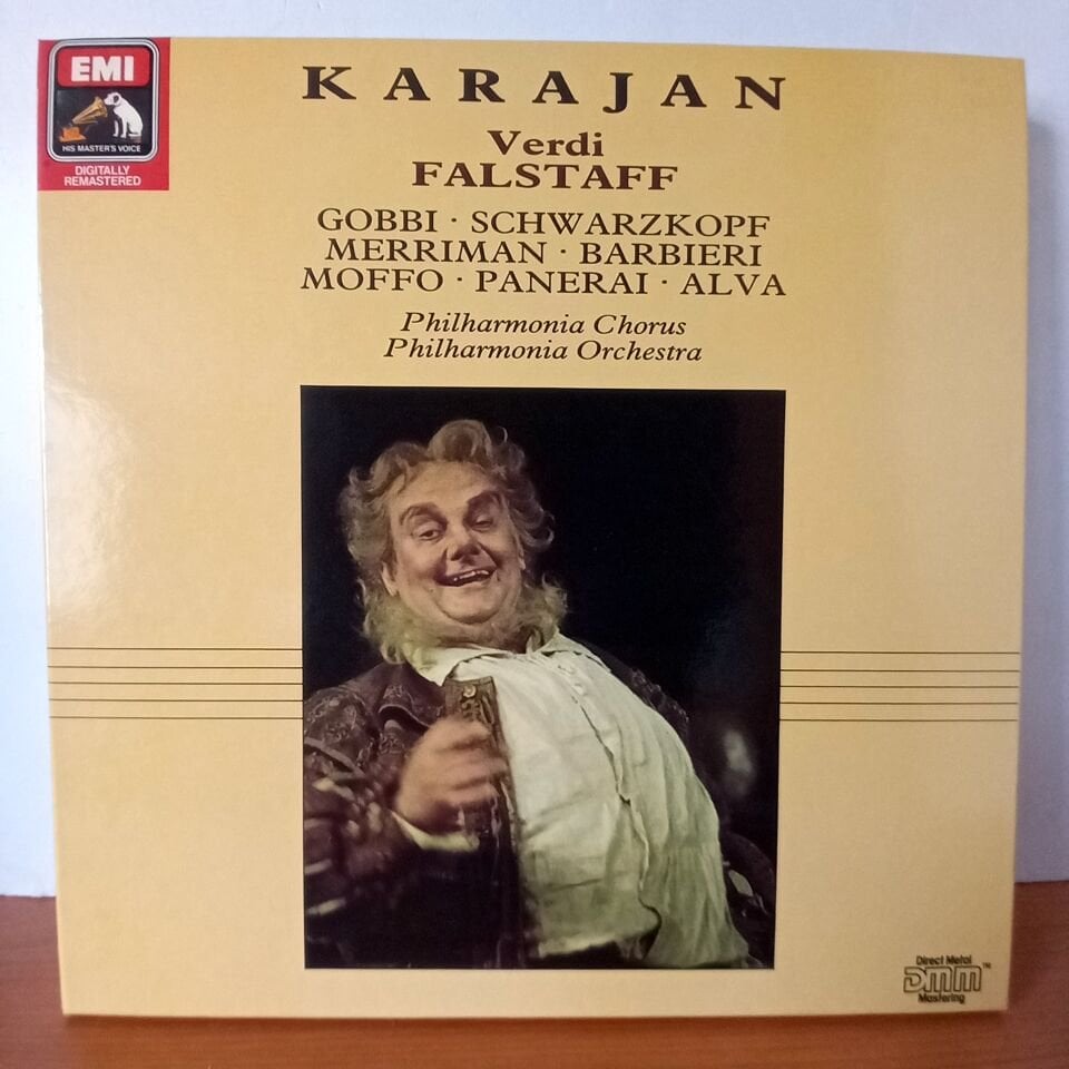VERDI, FALSTAFF, KARAJAN / GOBBI, SCHWARZKOPF, MERRIMAN, BARBIERI, MOFFO, PANERAI, ALVA, PHILHARMONIA CHORUS, PHILHARMONIA ORCHESTRA (1988) - 2LP BOX SET 2.EL PLAK