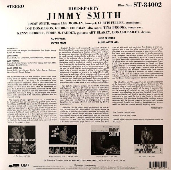 JIMMY SMITH - HOUSE PARTY (1958) - LP BLUE NOTE CLASSIC VINYL SERIES 180GR 2025 EDITION SIFIR PLAK
