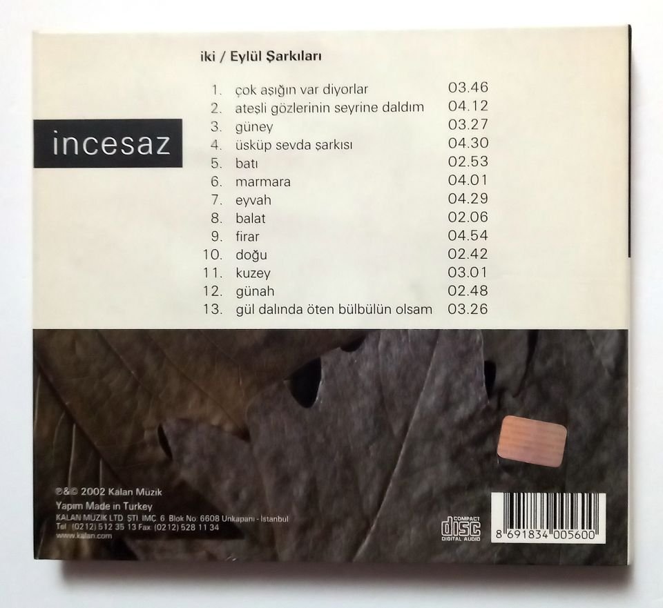 İNCESAZ – İKİ / EYLÜL ŞARKILARI (2002) - CD 2.EL