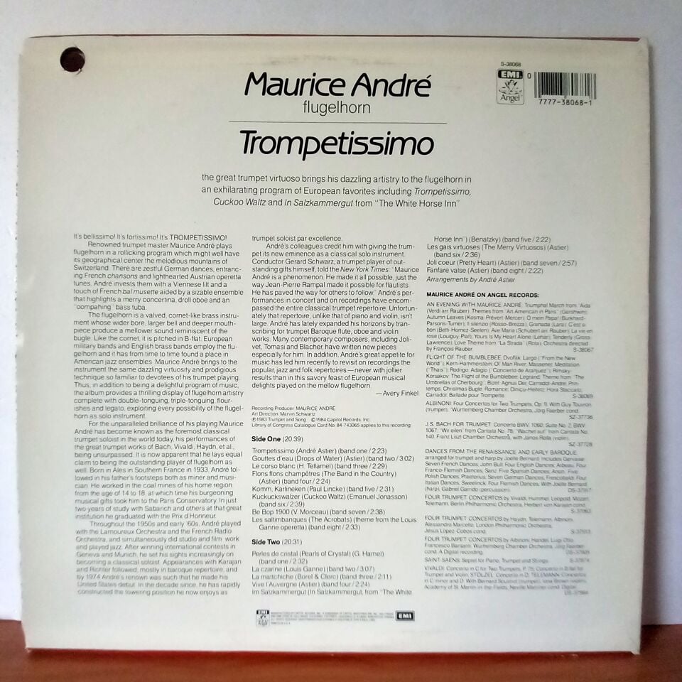 MAURICE ANDRE – TROMPETISSIMO / VIRTUOSO SHOWPIECES FROM THE SWISS ALPS (1983) - LP 2.EL PLAK