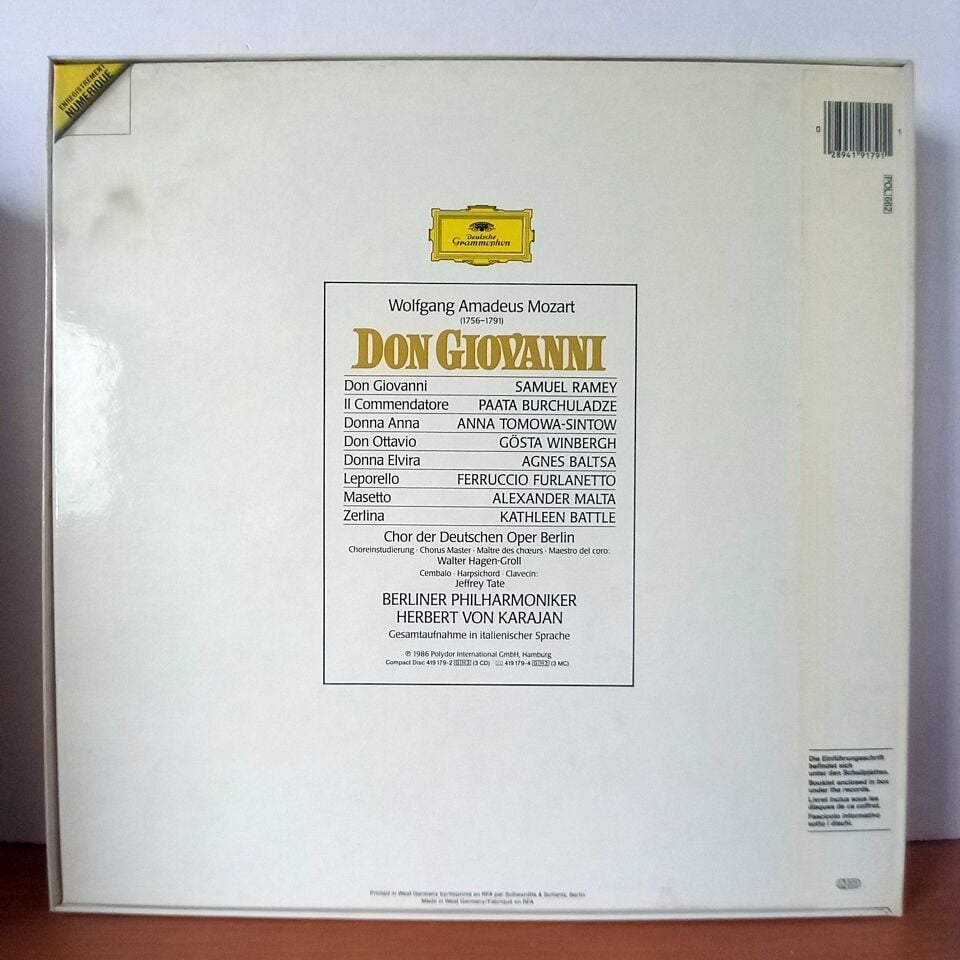 MOZART: DON GIOVANNI / BERLINER PHILHARMONIKER, HERBERT VON KARAJAN (1986) - 3LP BOX SET 2.EL PLAK