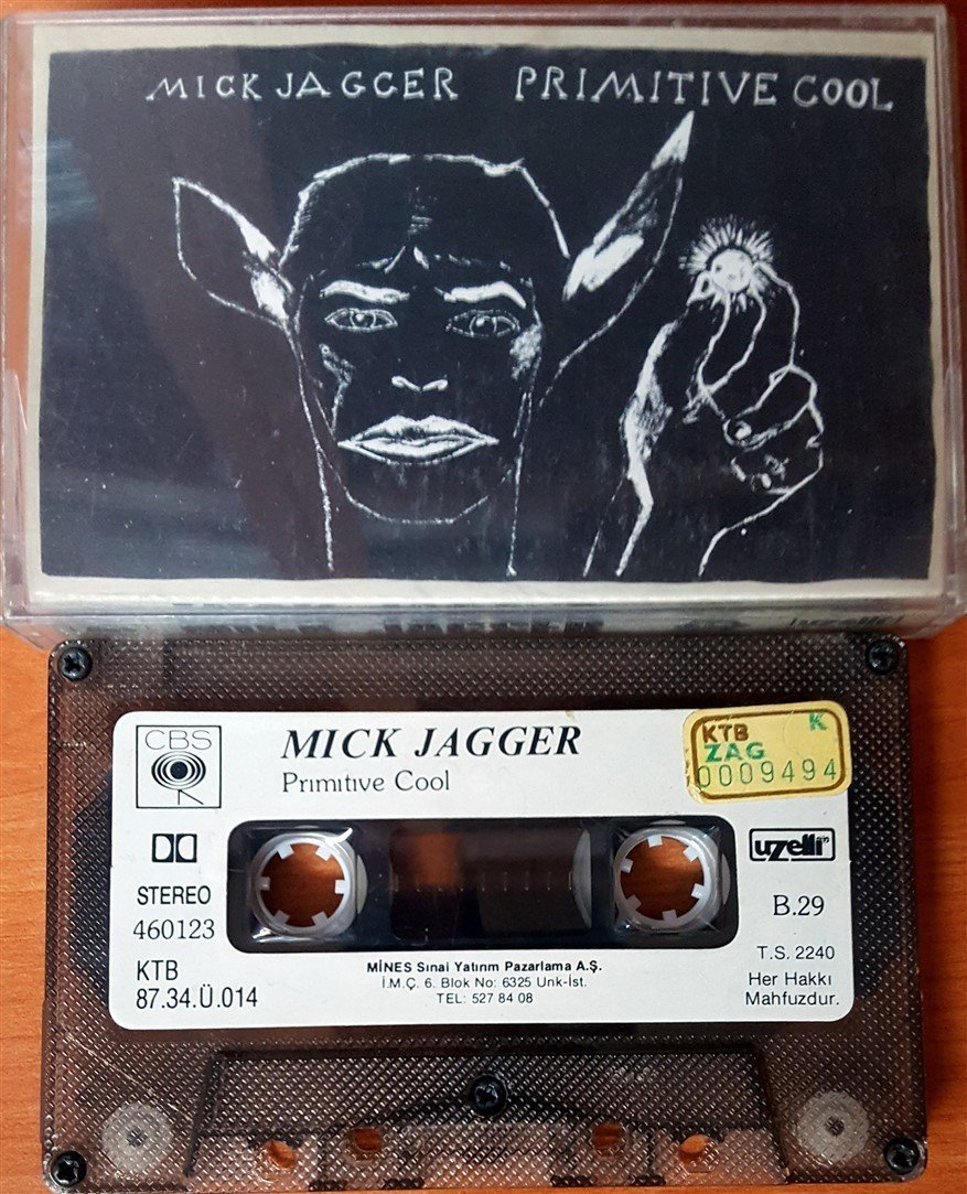 MICK JAGGER - PRIMITIVE COOL (1987) UZELLI CASSETTE MADE IN TURKEY ''USED'' PAPER LABEL