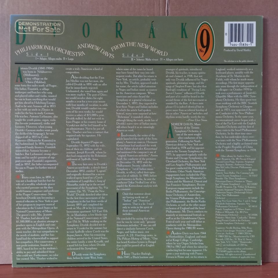 DVORAK: SYMPHONY NO. 9 FROM THE NEW WORLD / NEW PHILHARMONIA ORCHESTRA, ANDREW DAVIS (1980) - LP 2.EL PLAK