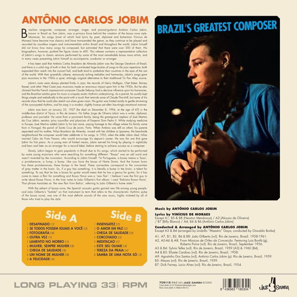 ANTONIO CARLOS JOBIM - BRAZIL'S GREATEST COMPOSER (2018) - LP COMPILATION 180GR 2024 EDITION BOSSA NOVA SAMBA LATIN JAZZ SIFIR PLAK