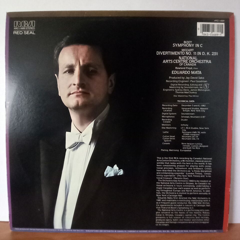 BIZET:  SYMPHONY IN C / MOZART: DIVERTIMENTO IN D, K. 251 / NATIONAL ARTS CENTRE ORCHESTRA, EDUARDO MATA (1983) - LP 2.EL PLAK