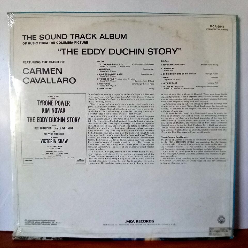 THE EDDY DUCHIN STORY SOUNDTRACK / CARMEN CAVALLARO (1956) - LP DÖNEM BASKI SIFIR PLAK