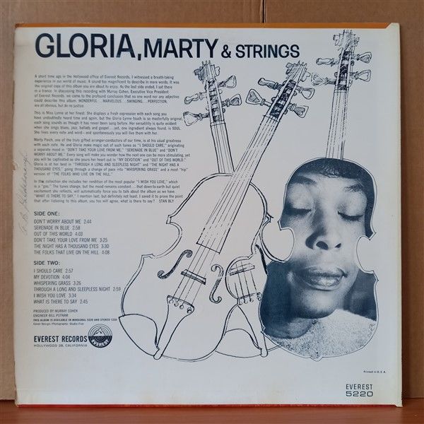 GLORIA LYNNE – GLORIA, MARTY & STRINGS - LP 2. EL PLAK